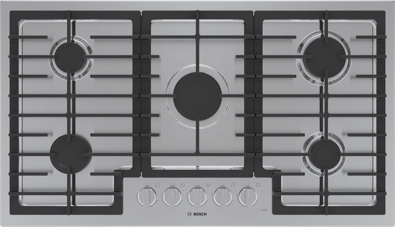 Main Front View of Bosch Gas Cooktop in Stainless Steel