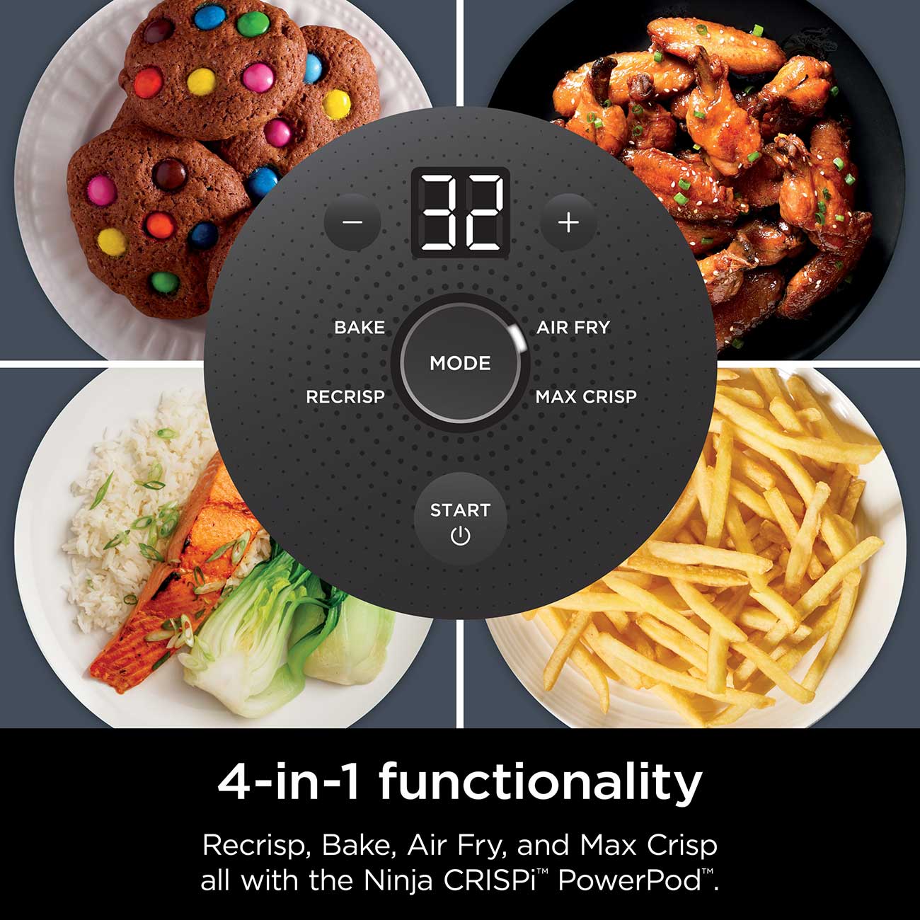 Crispi 4-in-1 Portable Glass Air Fryer Cooking System Functions Detail