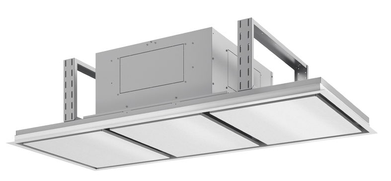 Angled Front View of Zephyr Island Hood in Stainless Steel