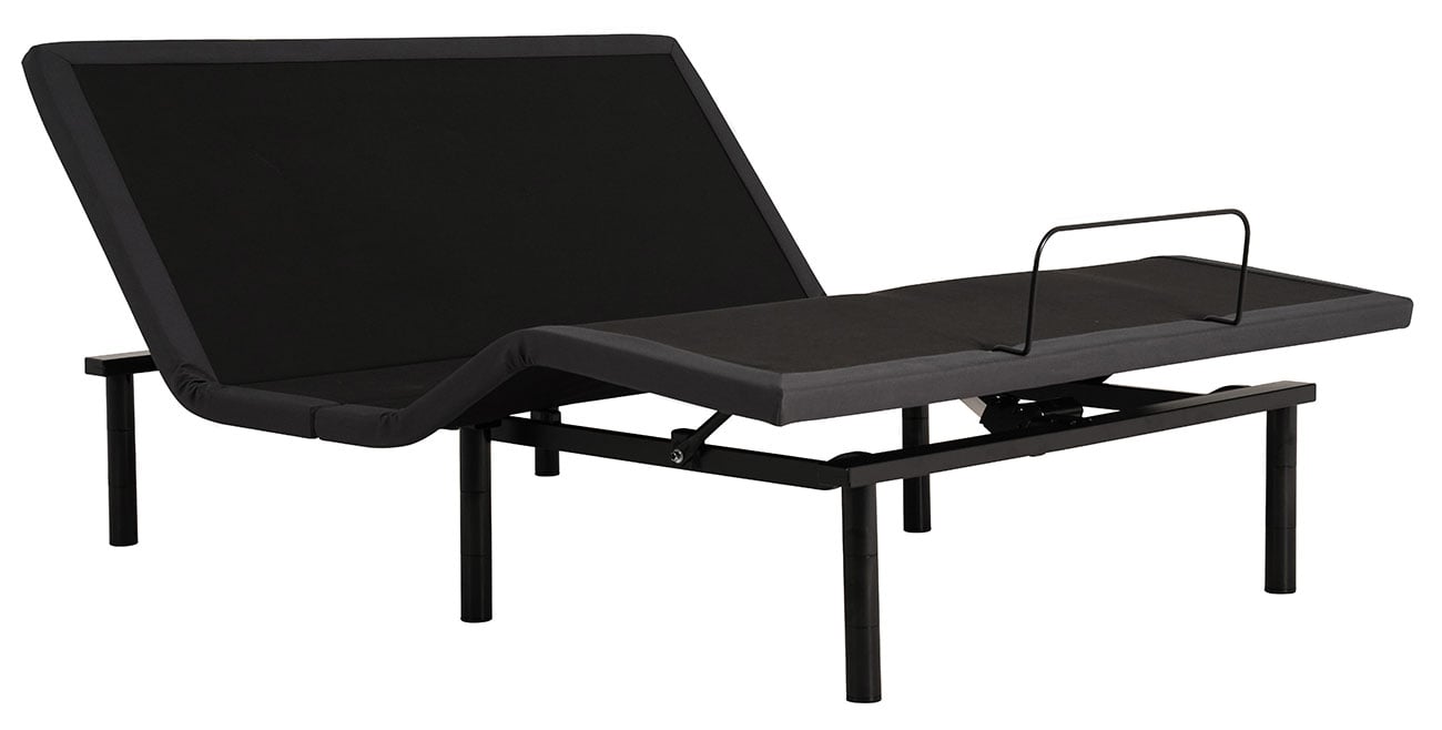 Angled view of Beautyrest Baselogic Silver Adjustable Queen Base in Adjusted Position