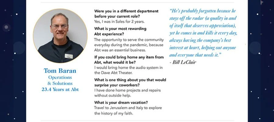 Tom Baran, Operations and Solutions, Star Employee Description