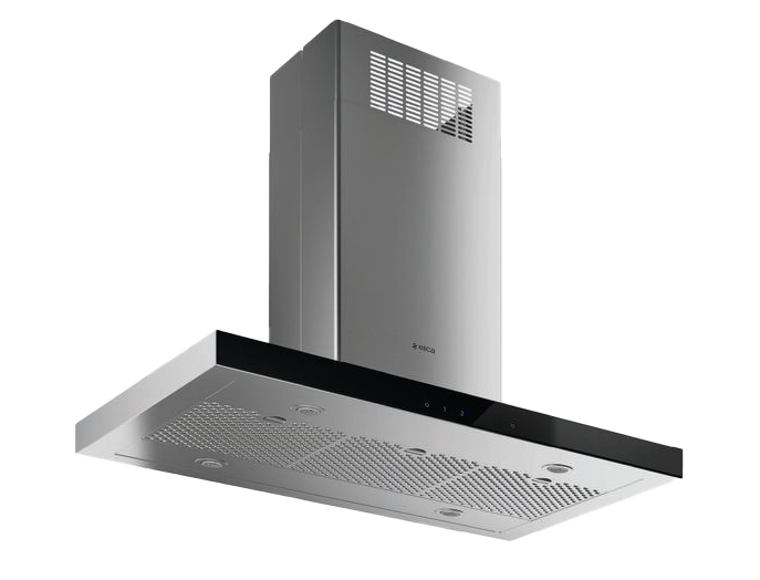 Angled Front View of Elica Maggiore Island Hood in Stainless Steel