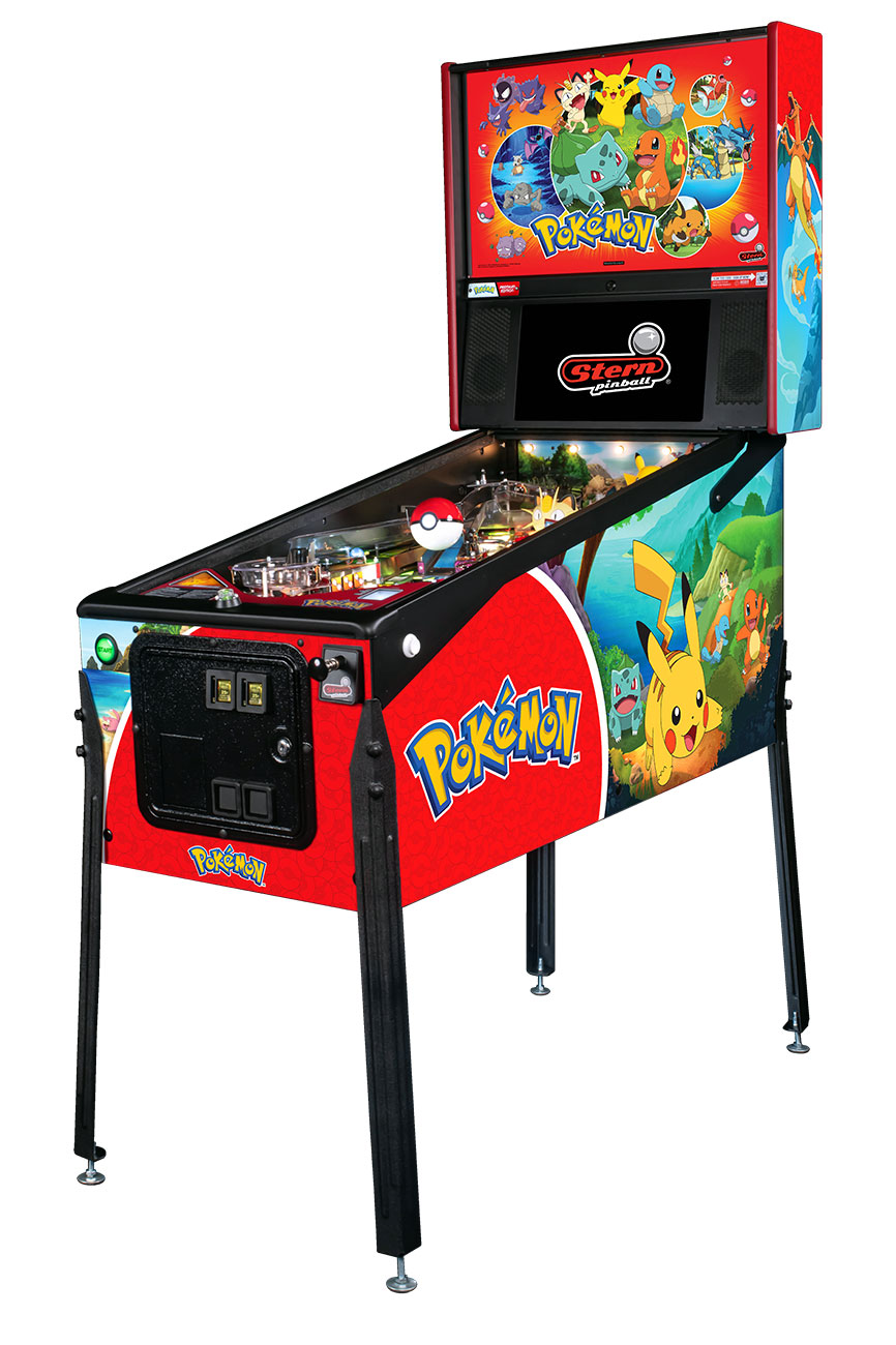 Angled Front View of  Pokemon Stern Pinball Machine in Multi-Color