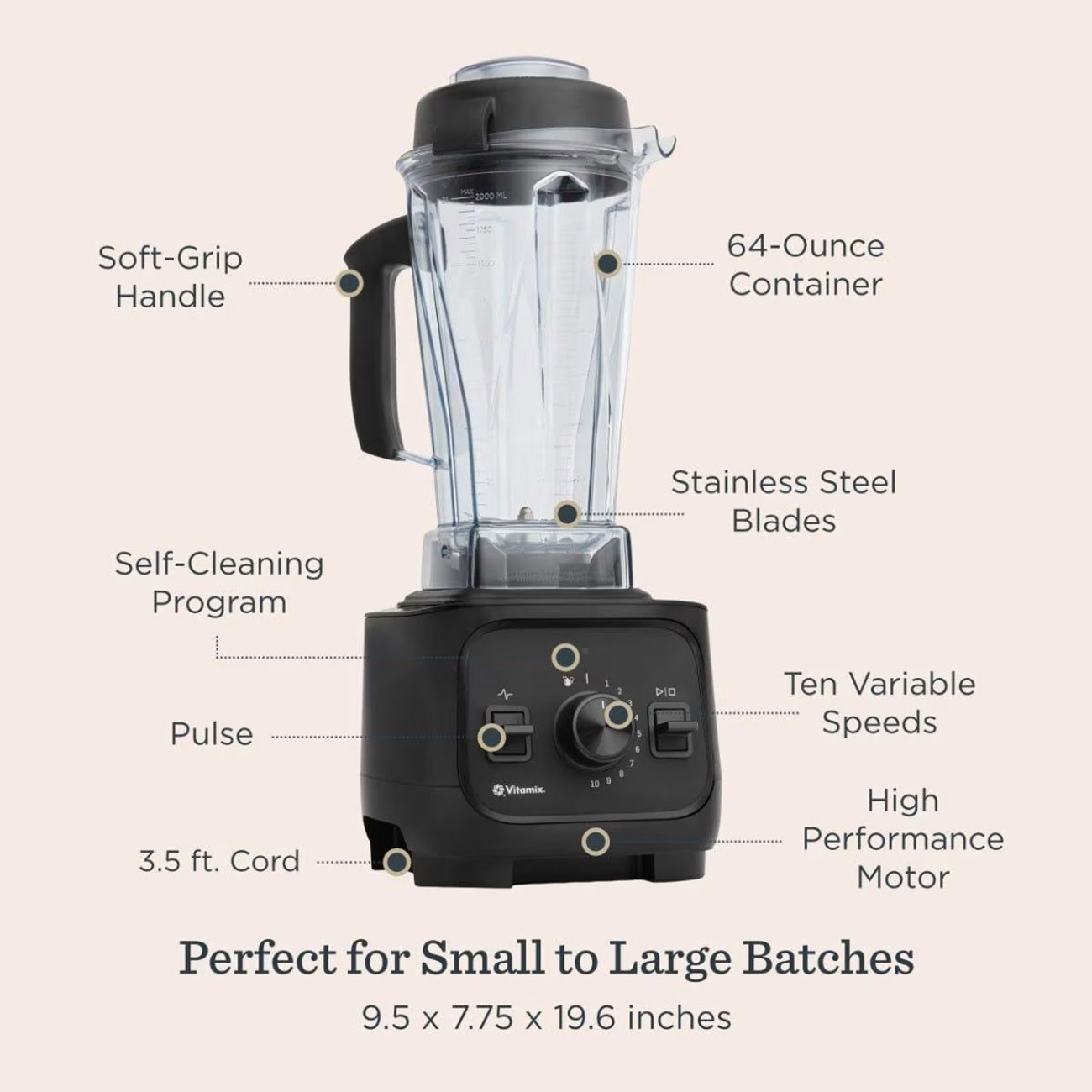 View of graphic with features on Vitamix VX1 Blender