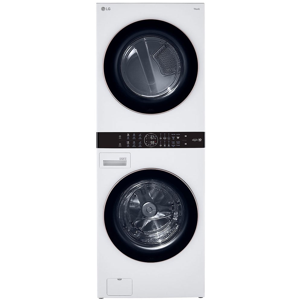 Front Image of Stacked Washer and Dryer in White