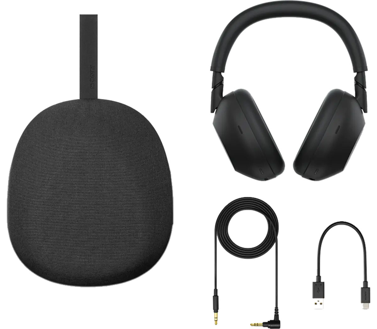 Top View of Sony Wireless Noice Cancelling Headphones with Accessories