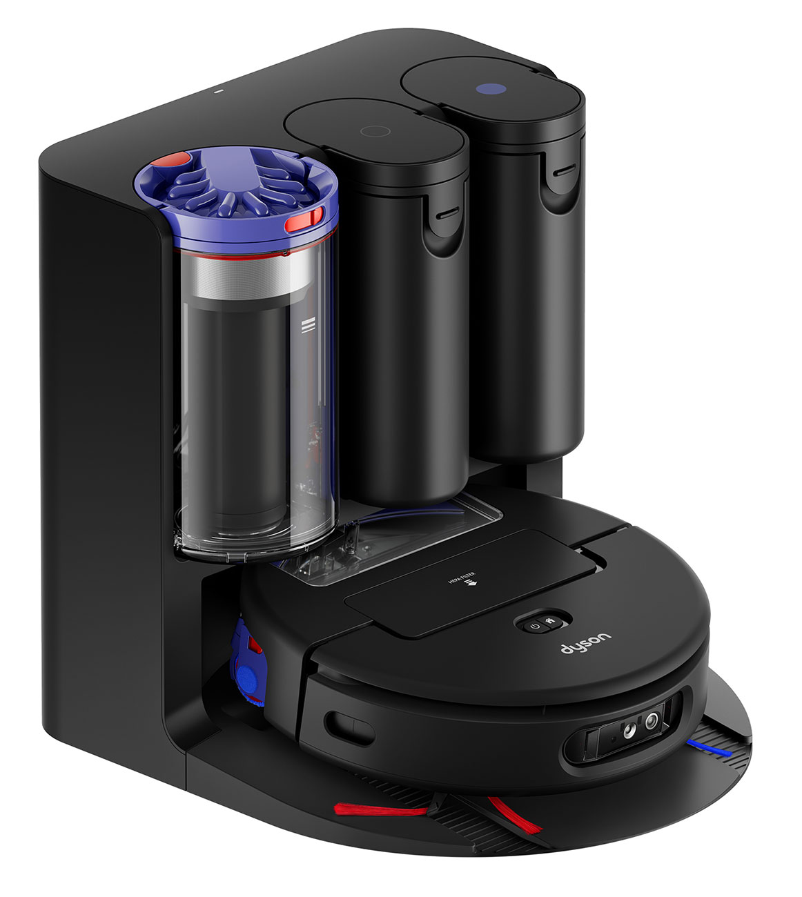 Angled Front View of Dyson Robot Vacuum in Black