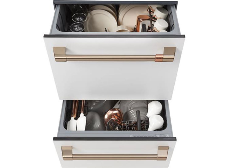 Cafe 24" Matte White With Brushed Bronze Dishwasher Drawer - CDD420P4TW2
