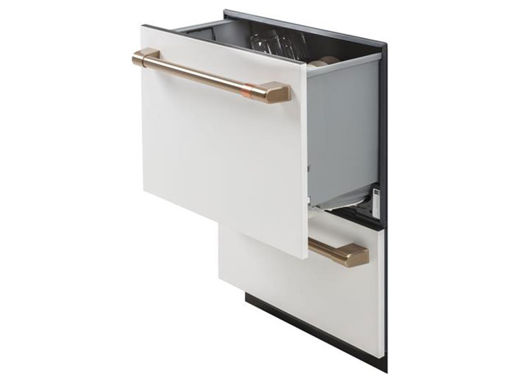 Cafe 24" Matte White With Brushed Bronze Dishwasher Drawer - CDD420P4TW2