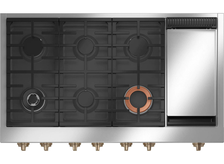 Cafe ADA 48" Matte White Commercial-Style Natural Gas Rangetop With 6 Burners And Griddle - CGU486P4TW2