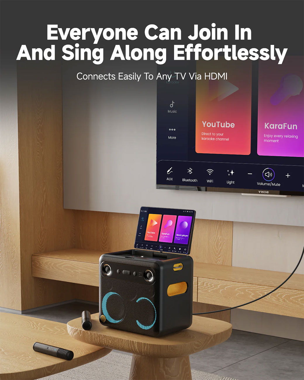 Front View of IKarao Portable Karaoke Machine HDMI Feature