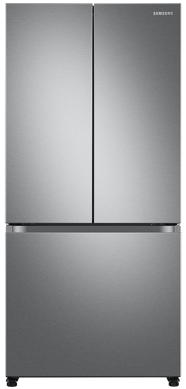 Front view of counter depth french door refrigerator closed