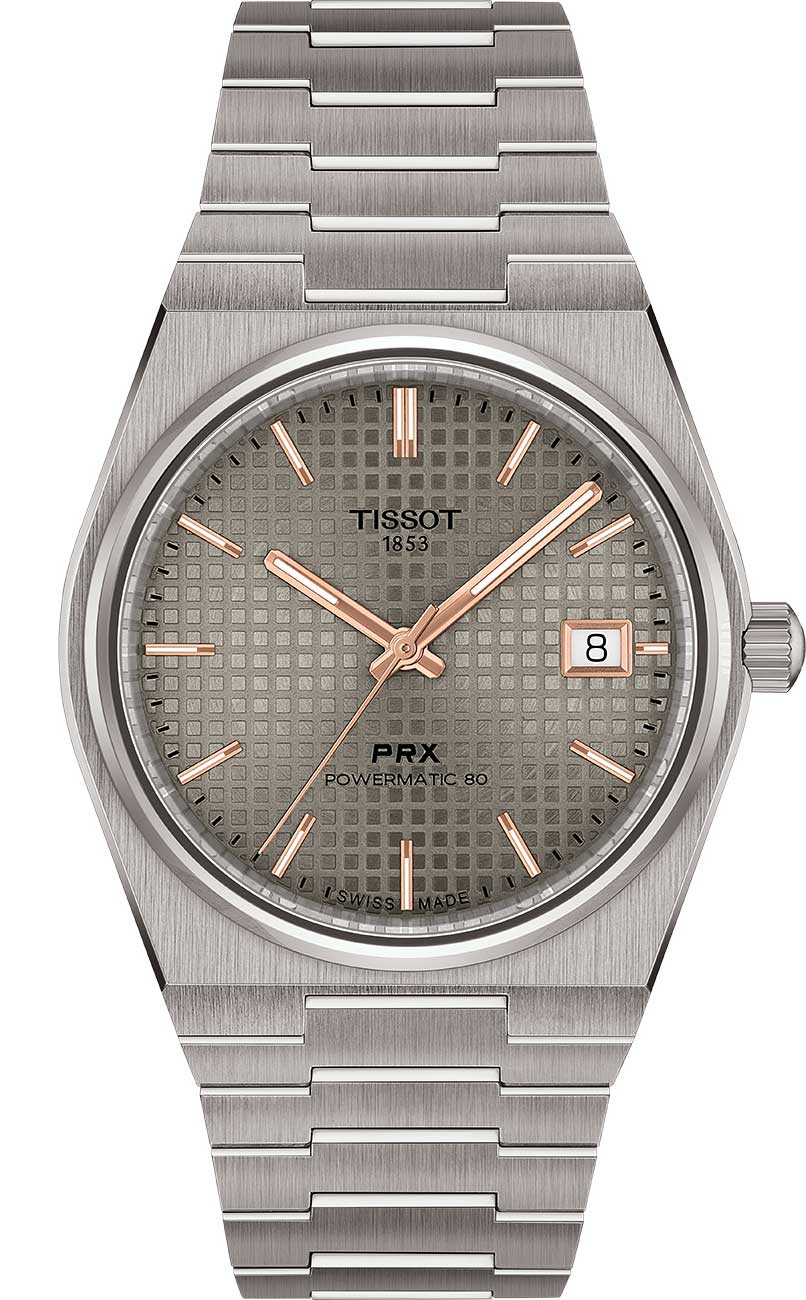 Front view of Tissot PRX Titanium Watch with Anthracite Dial
