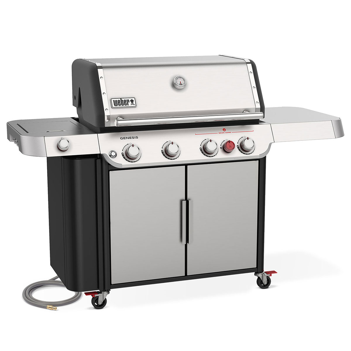 Weber Natural Gas Grill Showing Extended Side Panels and a Closed Lid
