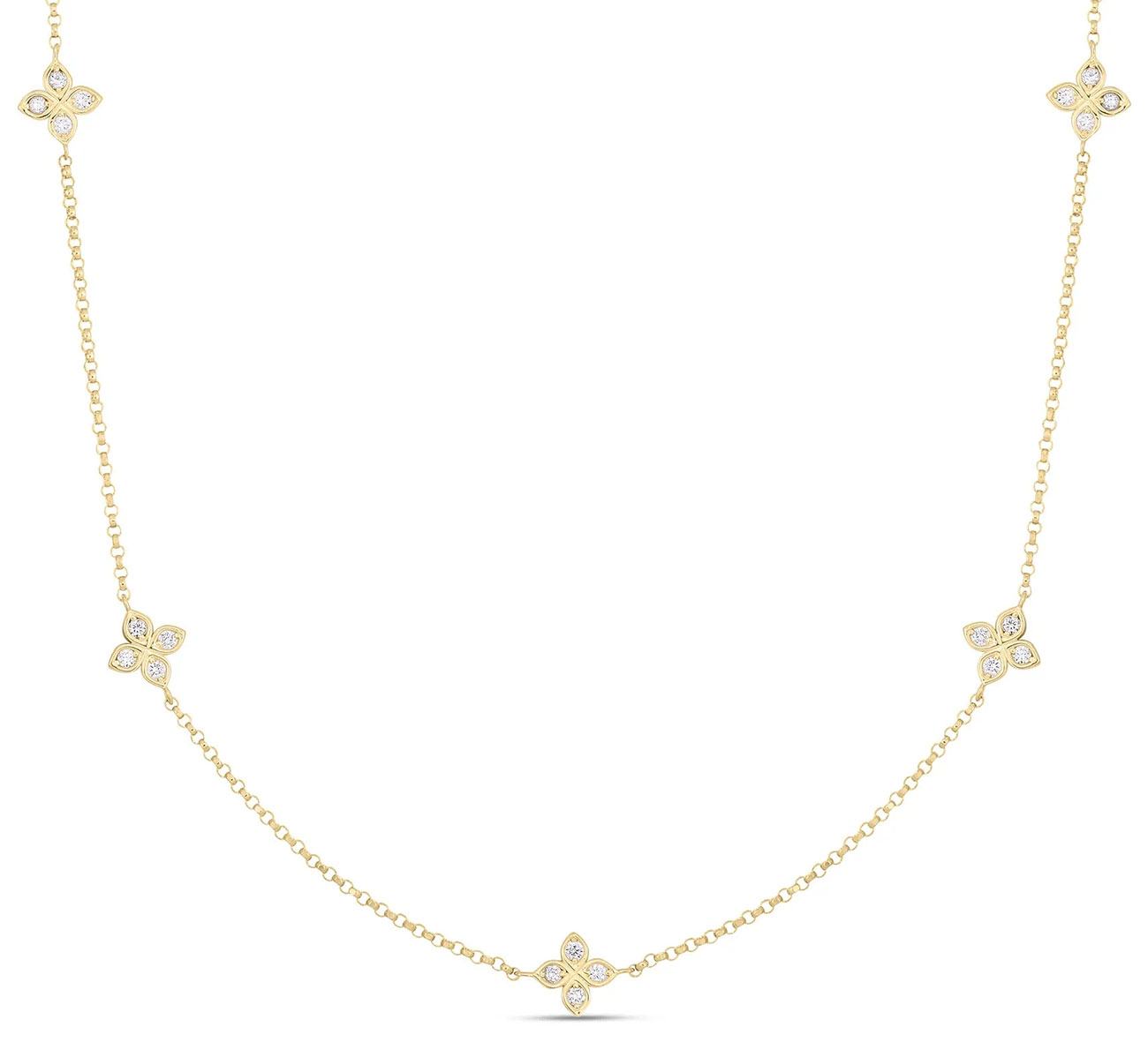 Roberto Coin Diamonds By The Inch Flower Necklace with 5 Stations in 18K Yellow Gold