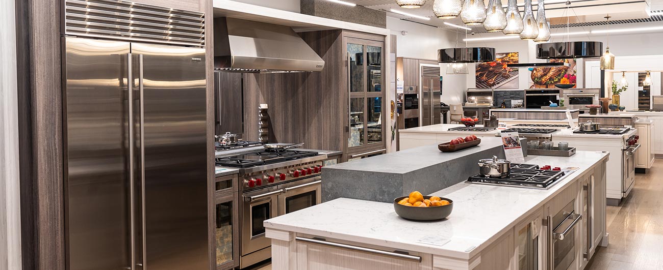 Kitchen Appliance options in The Living Kitchen featuring Sub-Zero, Wolf and Cove Appliances