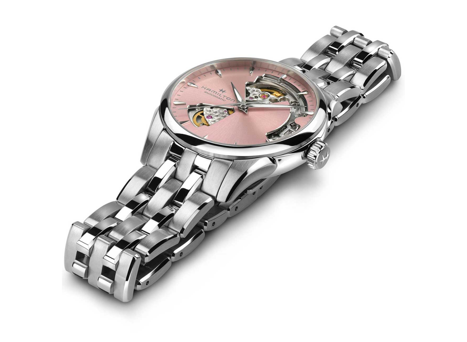 Pink Hamilton Hamilton Jazzmaster Open Heart Auto Pink Dial Watch