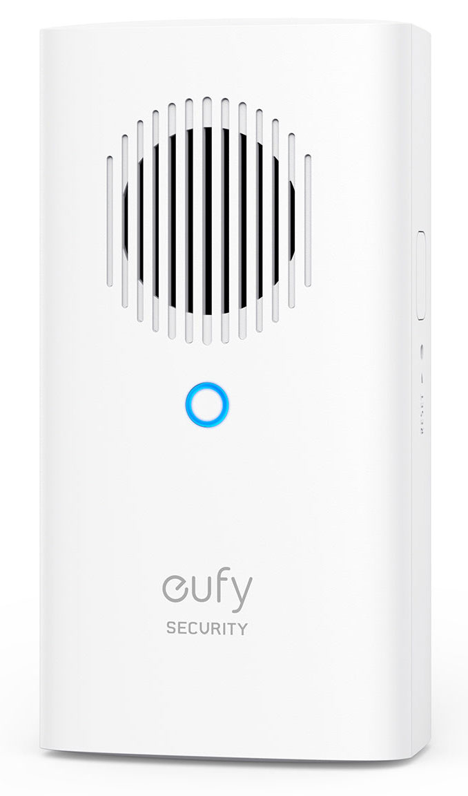 Dynamic view of the Eufy Security Video Doorbell Chime in white finish