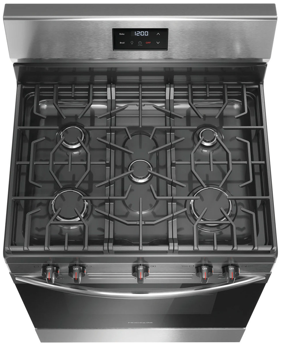 Slight aerial view of cooktop.
