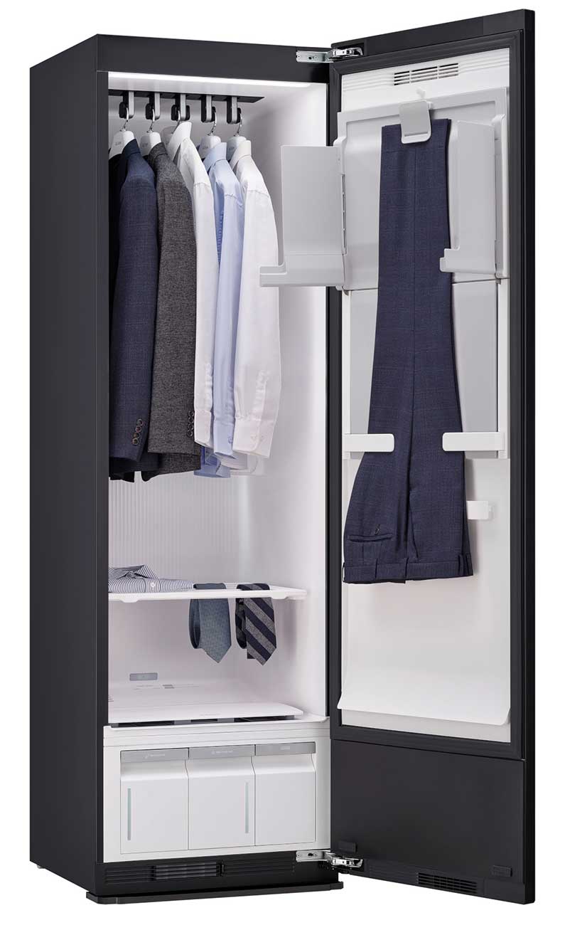 Front Angled view of LG Styler Smart Steam Closet (Open)