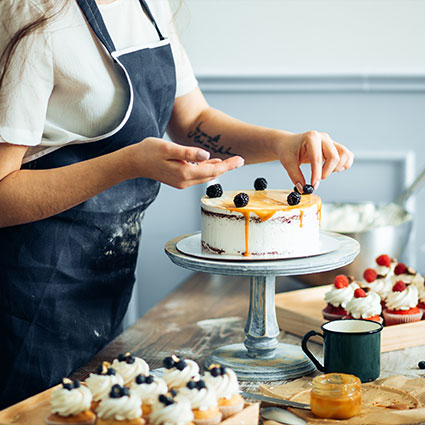 Cake being decorated