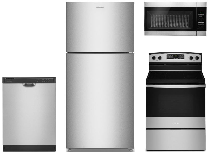 Front View of Amana Appliance Package in Stainless Steel