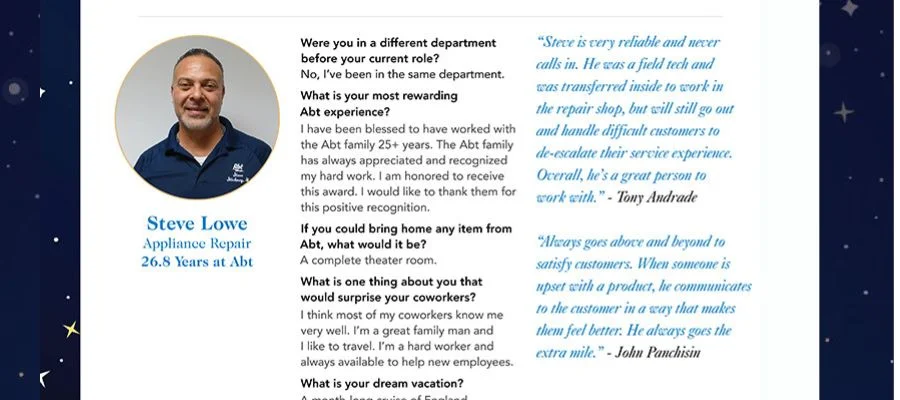 Steve Lowe, Appliance Repair, Star EMployee Description