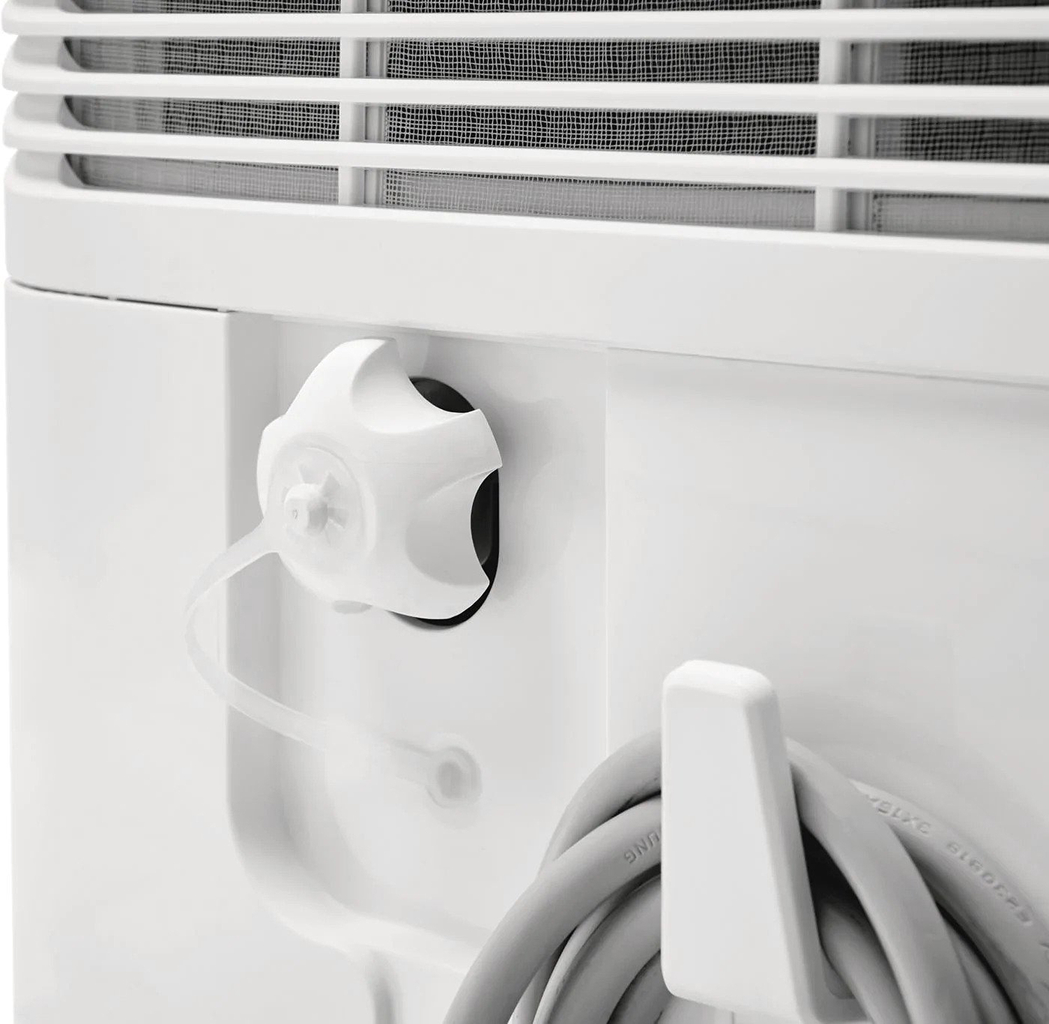 White Frigidaire 35 Pint Dehumidifier Showing the Drain Hose 