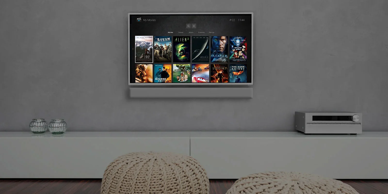 Premium audio video system in a refined media space