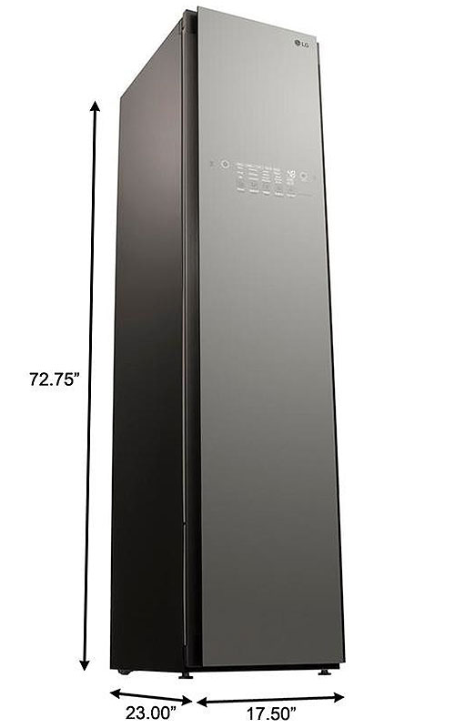 Angled view of styler with dimensions