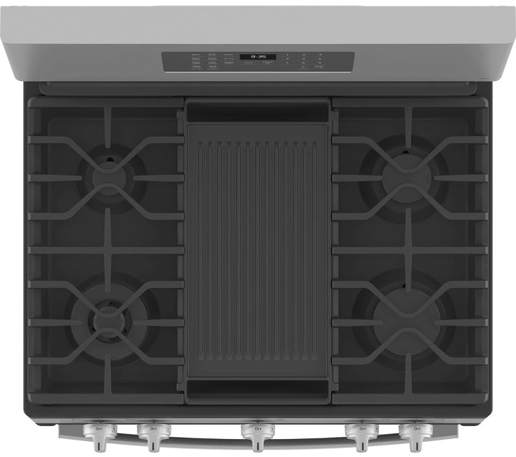 Large image of GE Profile 30" Fingerprint Resistant Stainless Steel Freestanding Self Clean Gas Range With No Preheat Air Fry