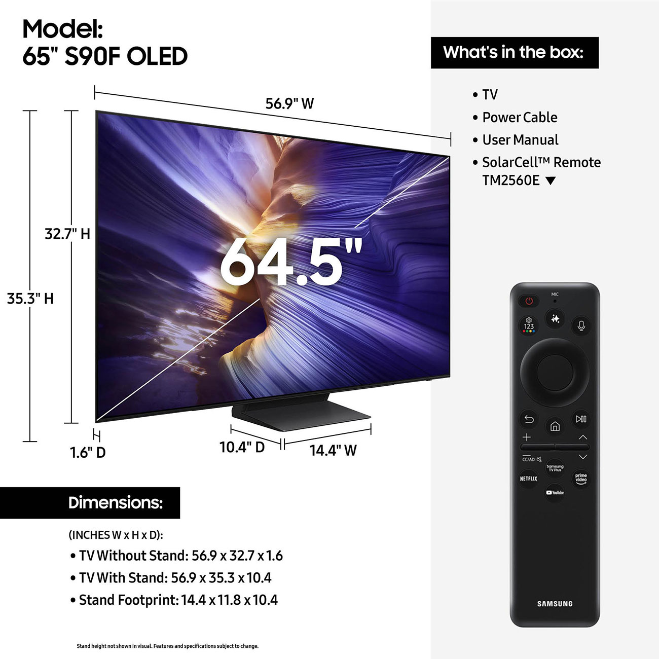 Front View of Samsung OLED 4K TV Dimensions 