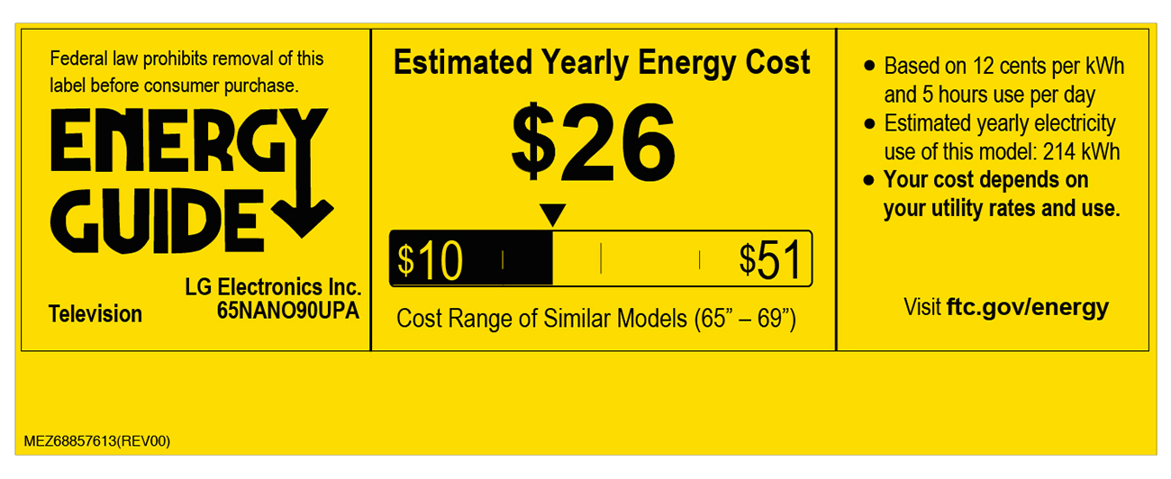 Image of energy guide for LG TV