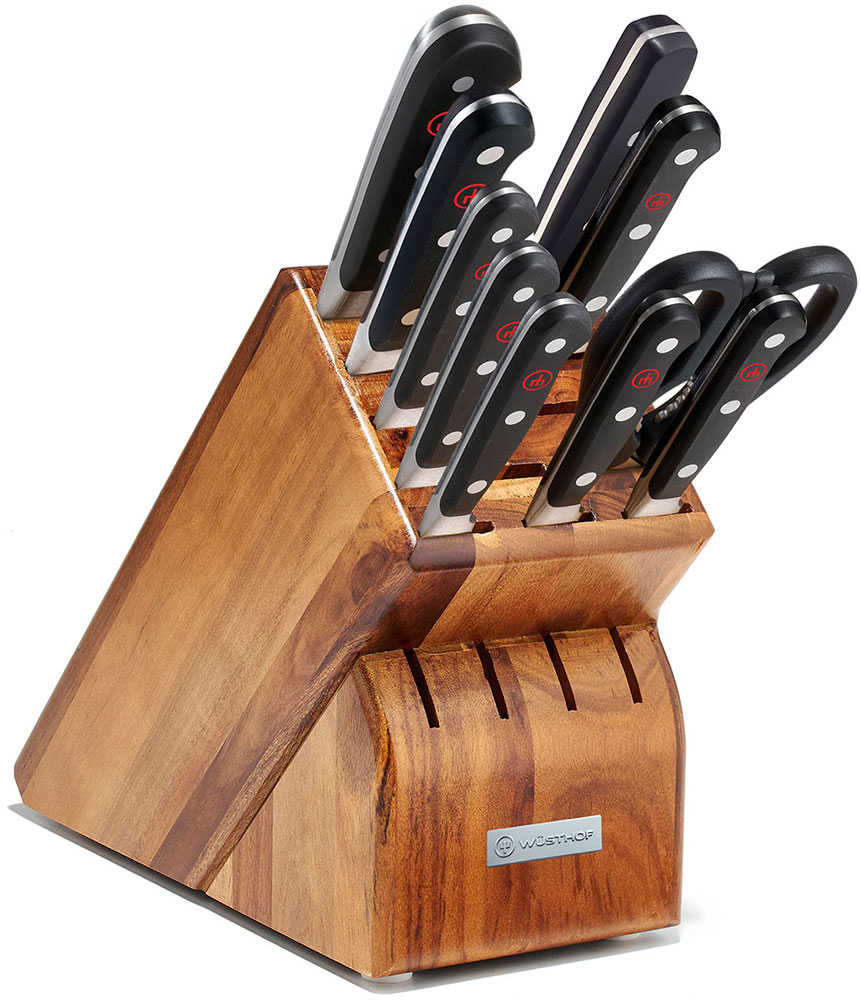 Front view of Wusthof Classic 11 Piece Acacia Knife Block Set