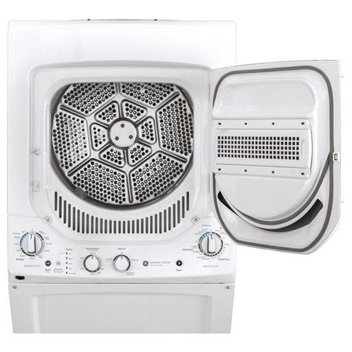 Open dryer door with nothing inside.