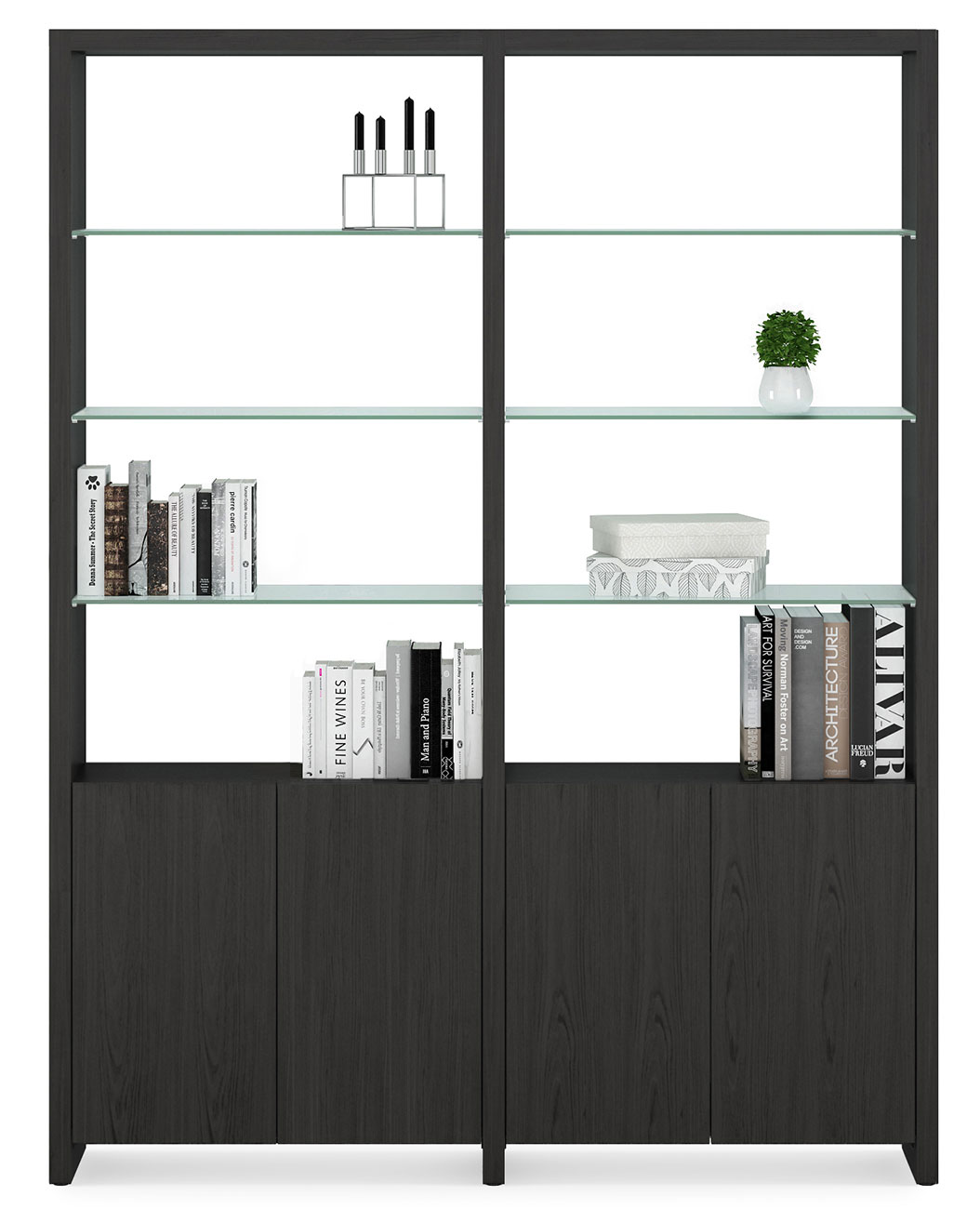 BDI Linea 64" Charcoal Stained Ash 2-Shelf System