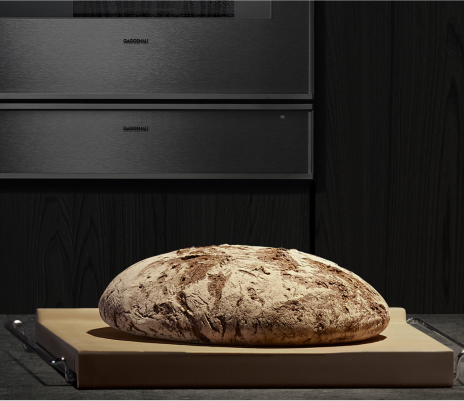 A close up of bread that rests on a Gaggenau pizza stone accessory