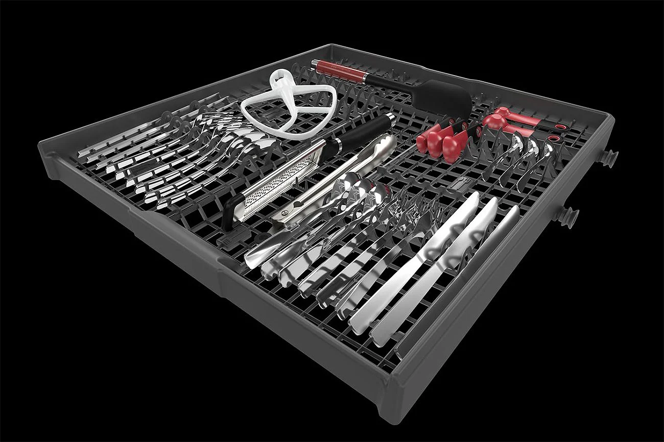 Close Up of a Third Rack for a Stainless Steel KitchenAid Dishwasher