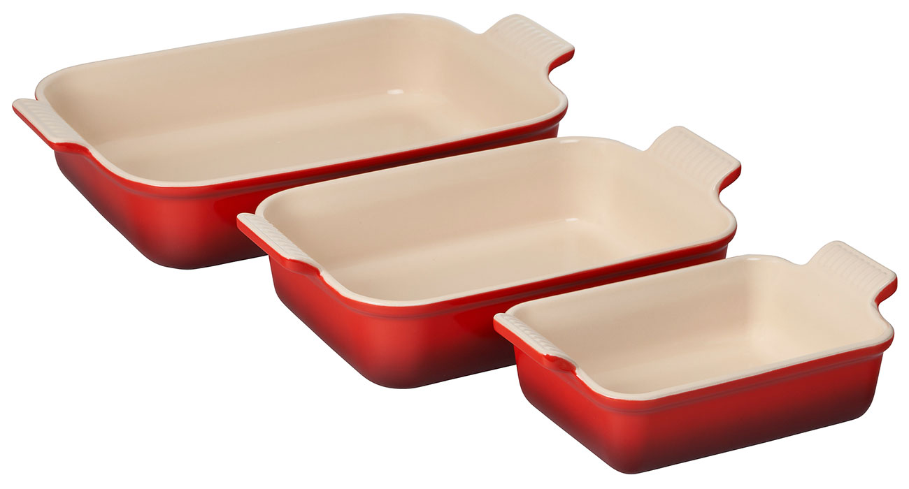 Le Creuset Heritage Rectangular Baking Dish Set in Cerise (Set of 3)