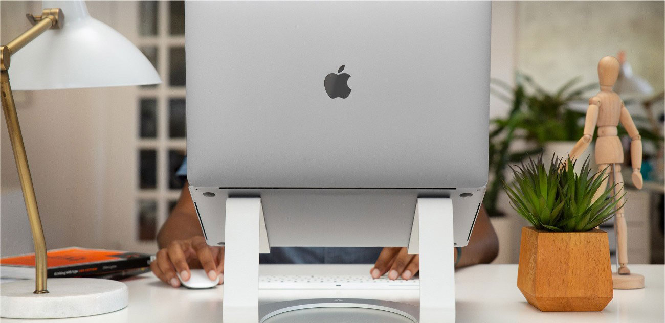Back image of Twelve South White Curve Laptop Stand with MacBook