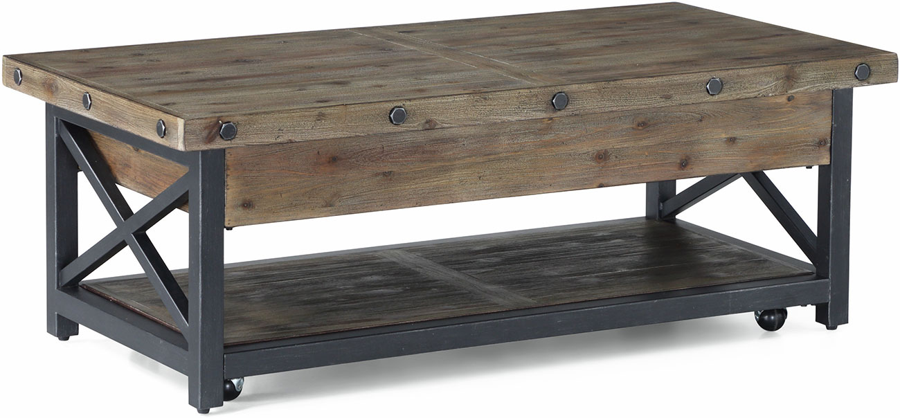 Flexsteel Carpenter Light Brown Rectangular Lift-Top Coffee Table With Casters