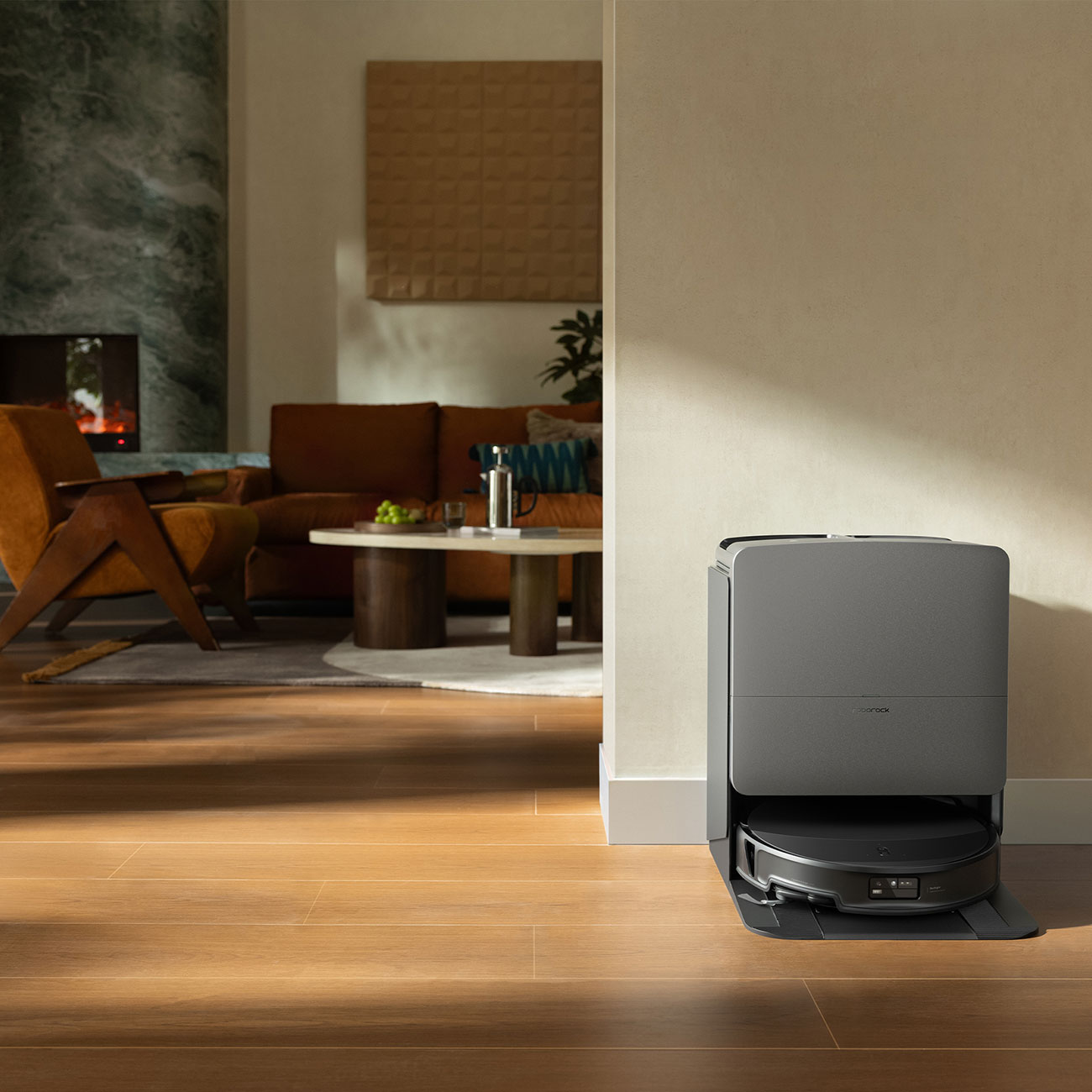 Feature View of Robot Vacuum and Dock in Room