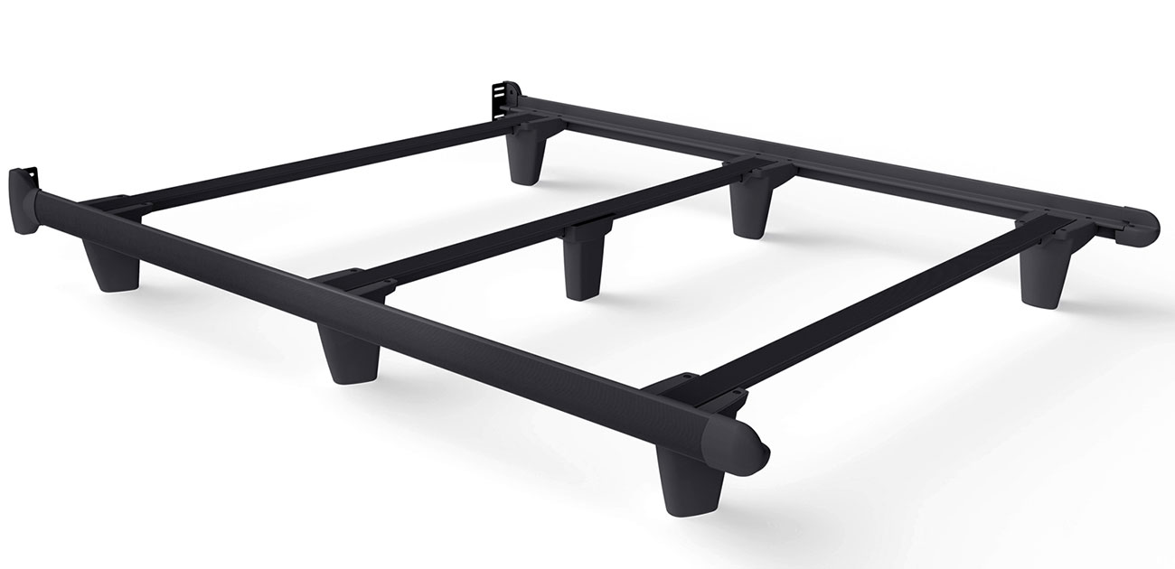 Right angle view of Knickerbocker emBrace Queen Black Bed Frame