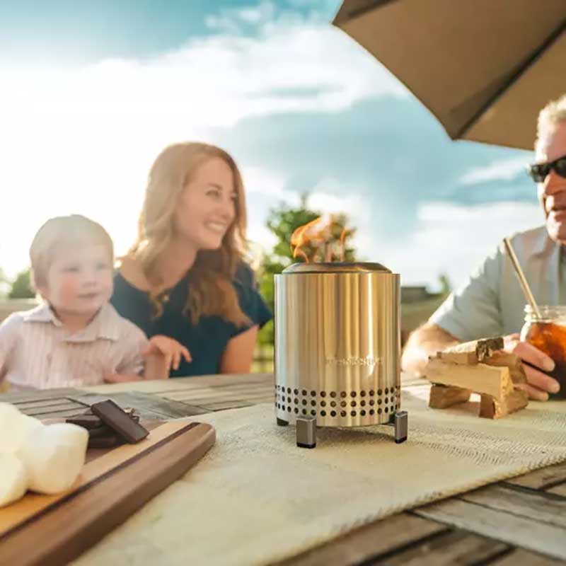 Mesa Tabletop SS Fire Pit on Table Detail