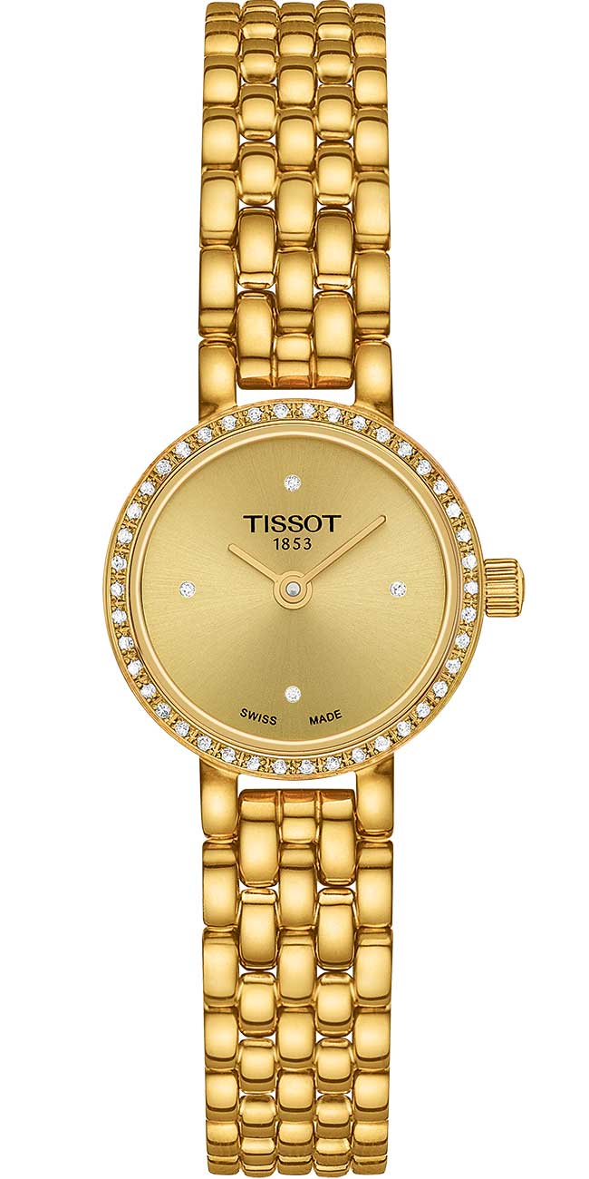 Front view of tissot gold-tone diamond watch