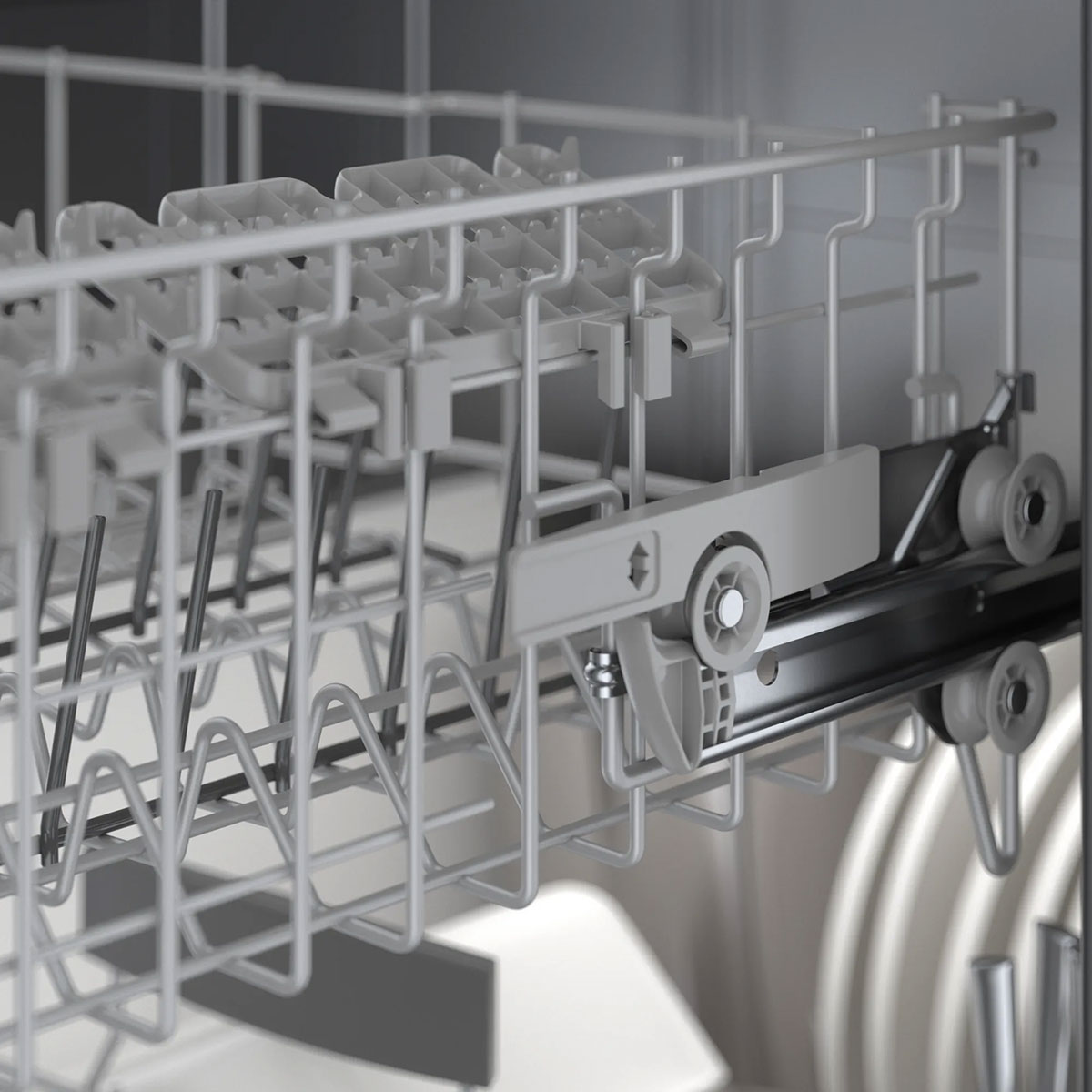 Close-up angle view of rack glides.