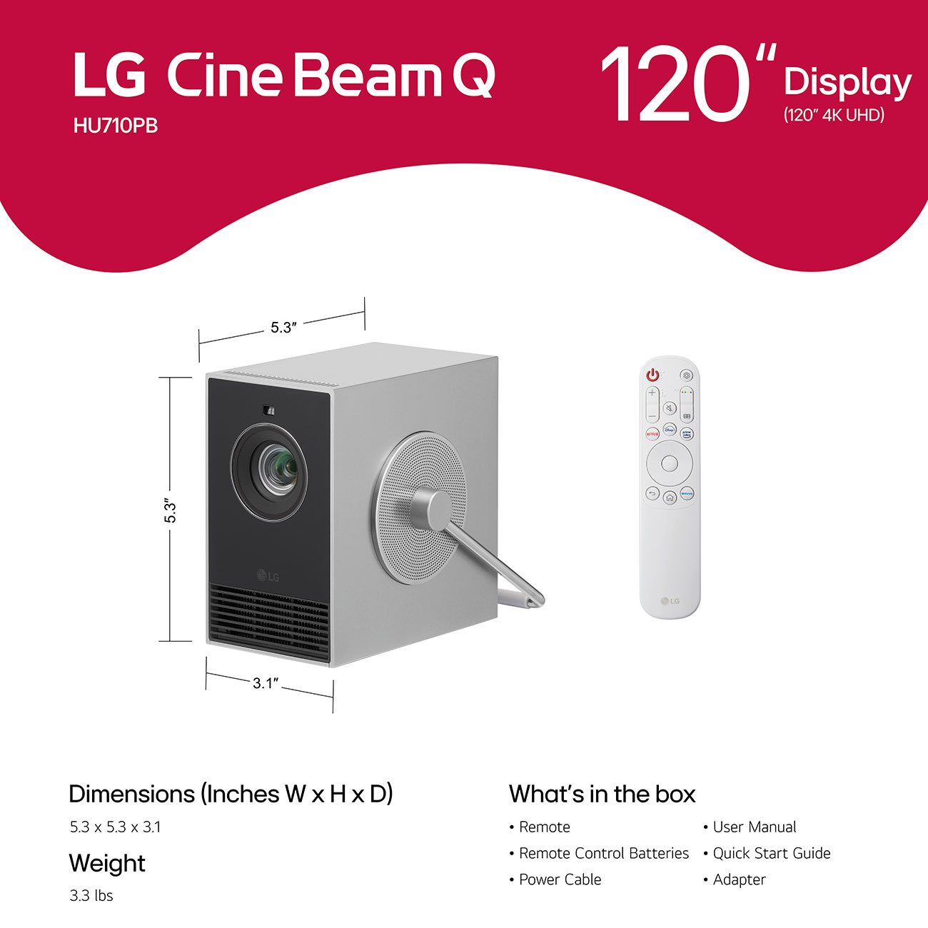 Front View of LG Projector Dimensions