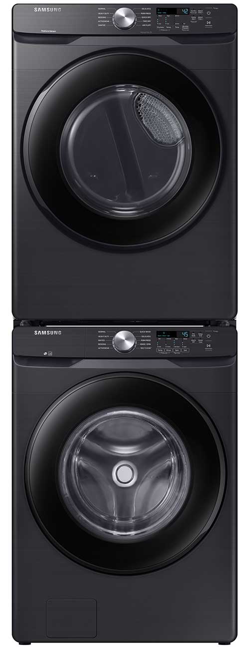 Dryer stacked on top of washer.