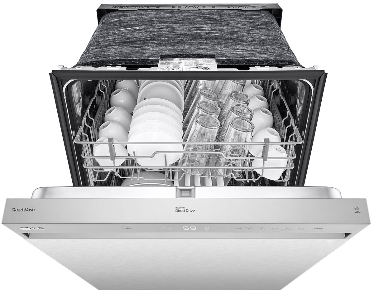 Partially Open Door on a Stainless Steel LG Dishwasher