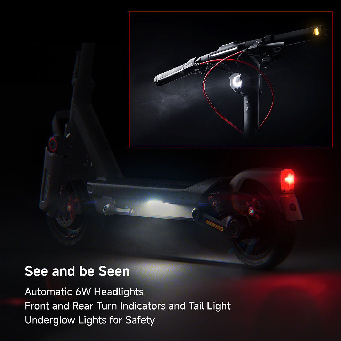 Infographic View Segway MAXG3 Electric Scooter Lights Feature